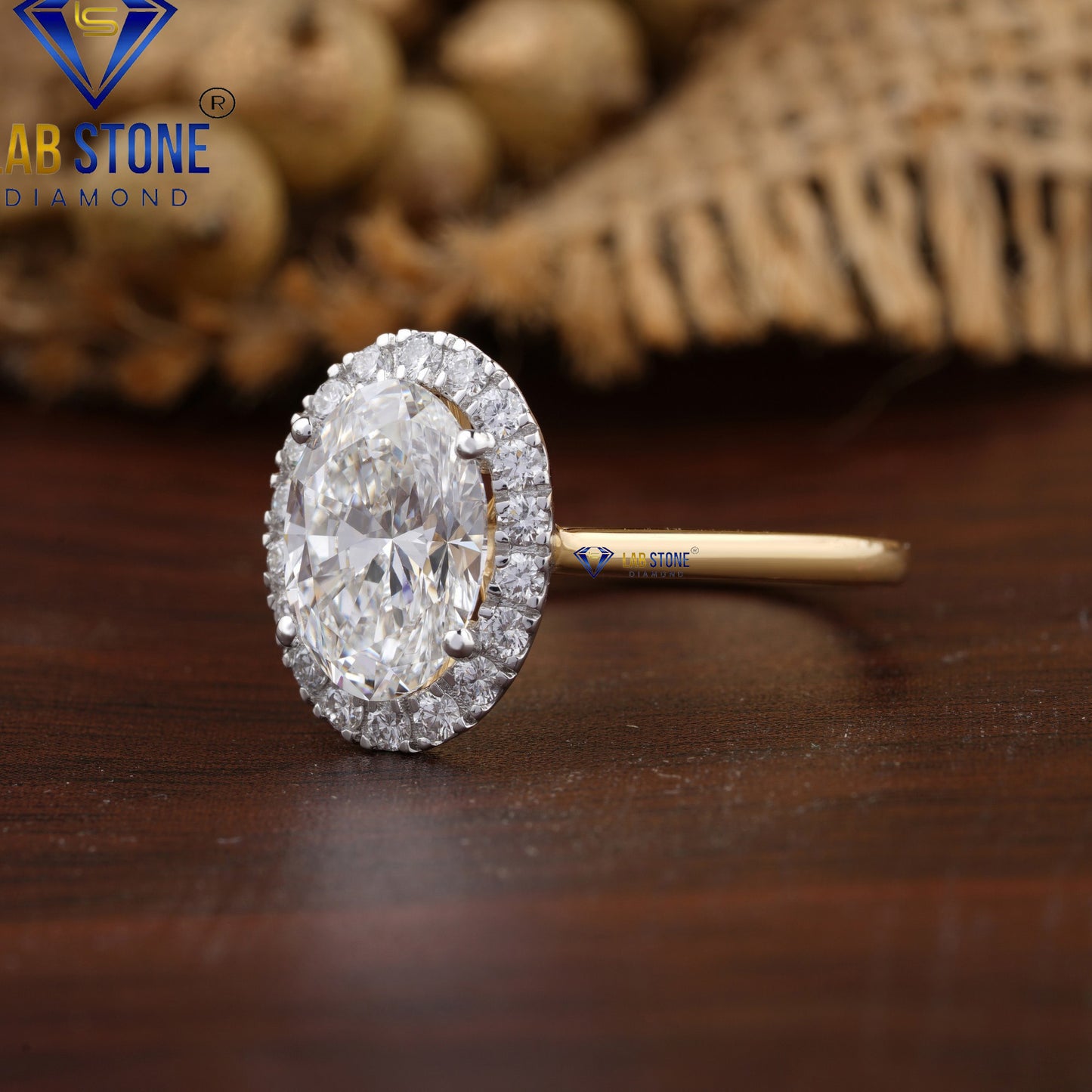 1.84 TDW Oval and Round Diamond Halo Ring for Women