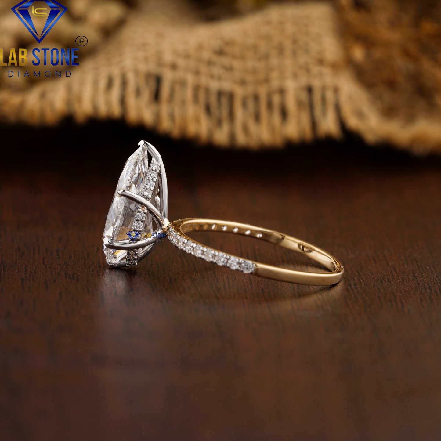 3.66 TDW Pear & Round Cut Women’s Hidden Halo Diamond Ring