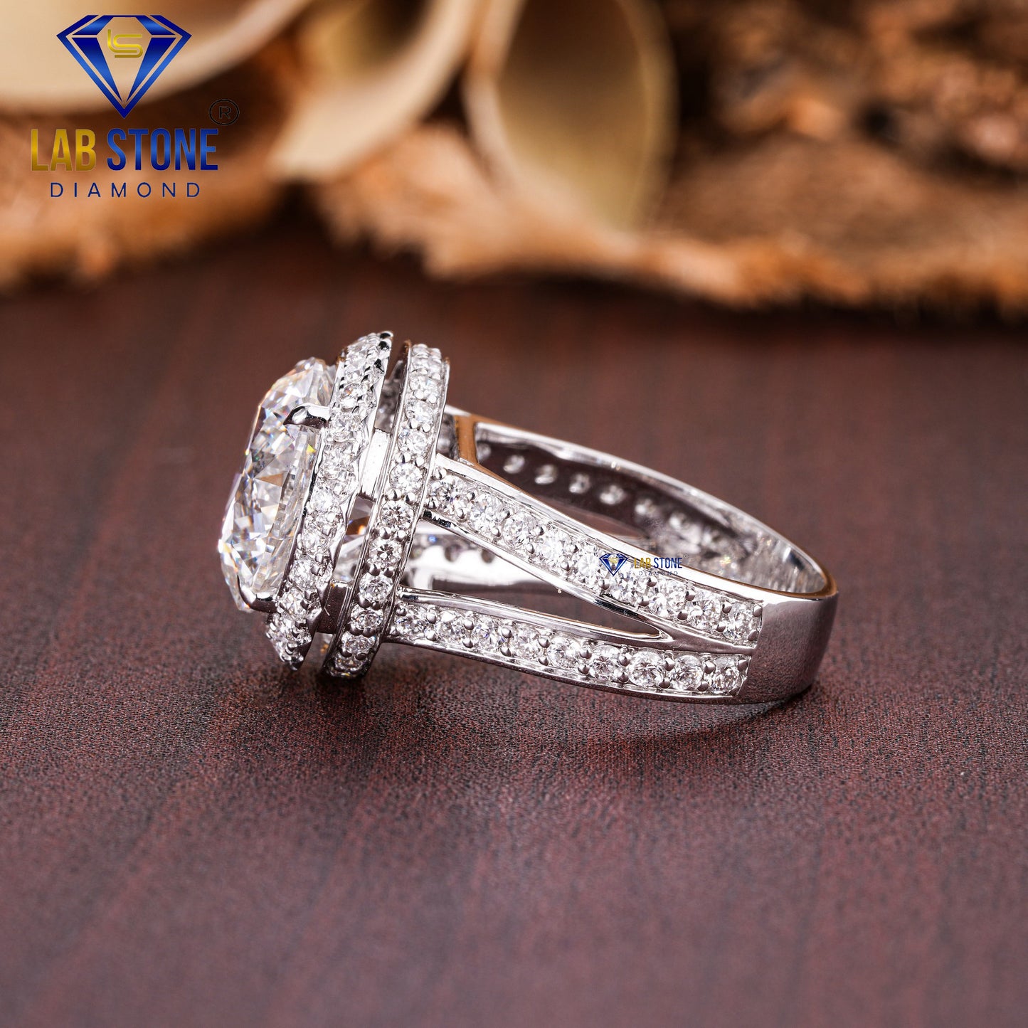 7.04 TDW Round Cut Diamond Women's halo Split Band Ring