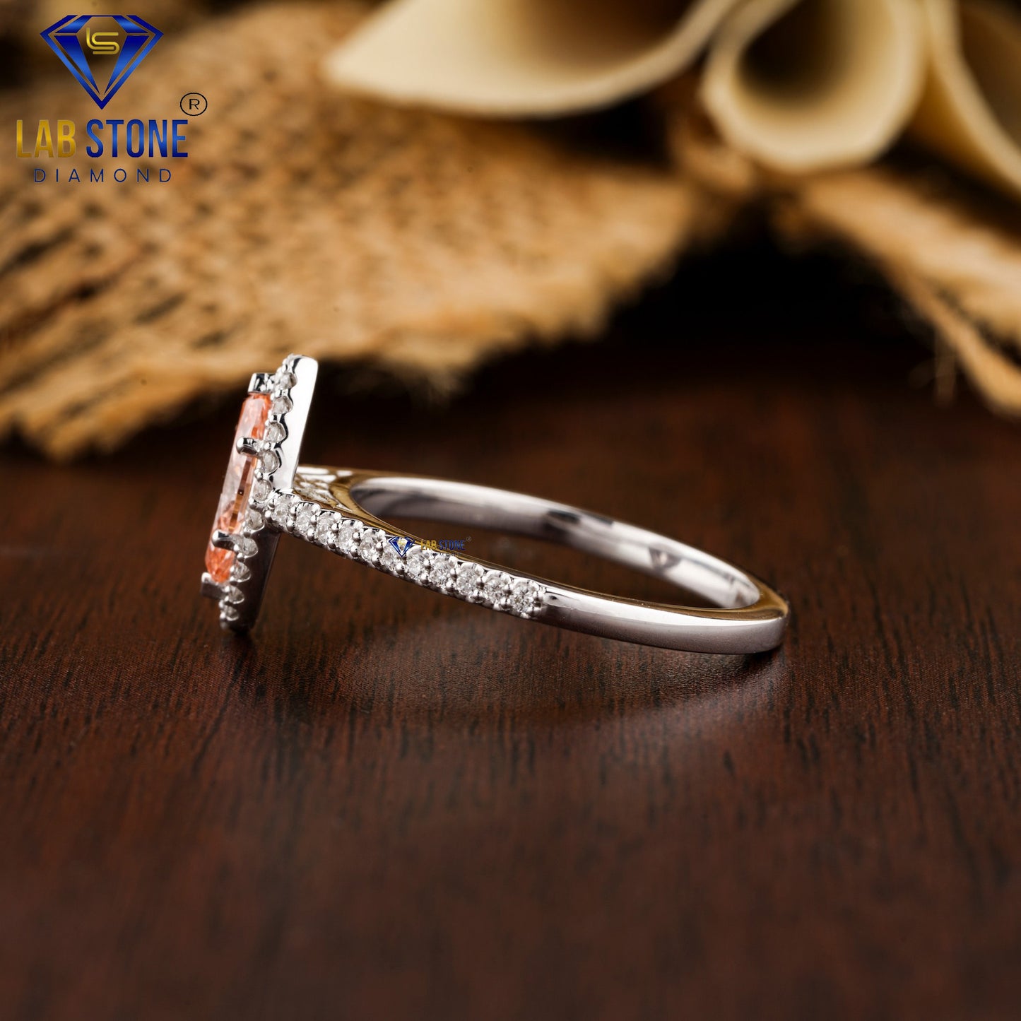 0.92 TDW Round & Fancy Pink Marquise Cut Diamond Halo Ring