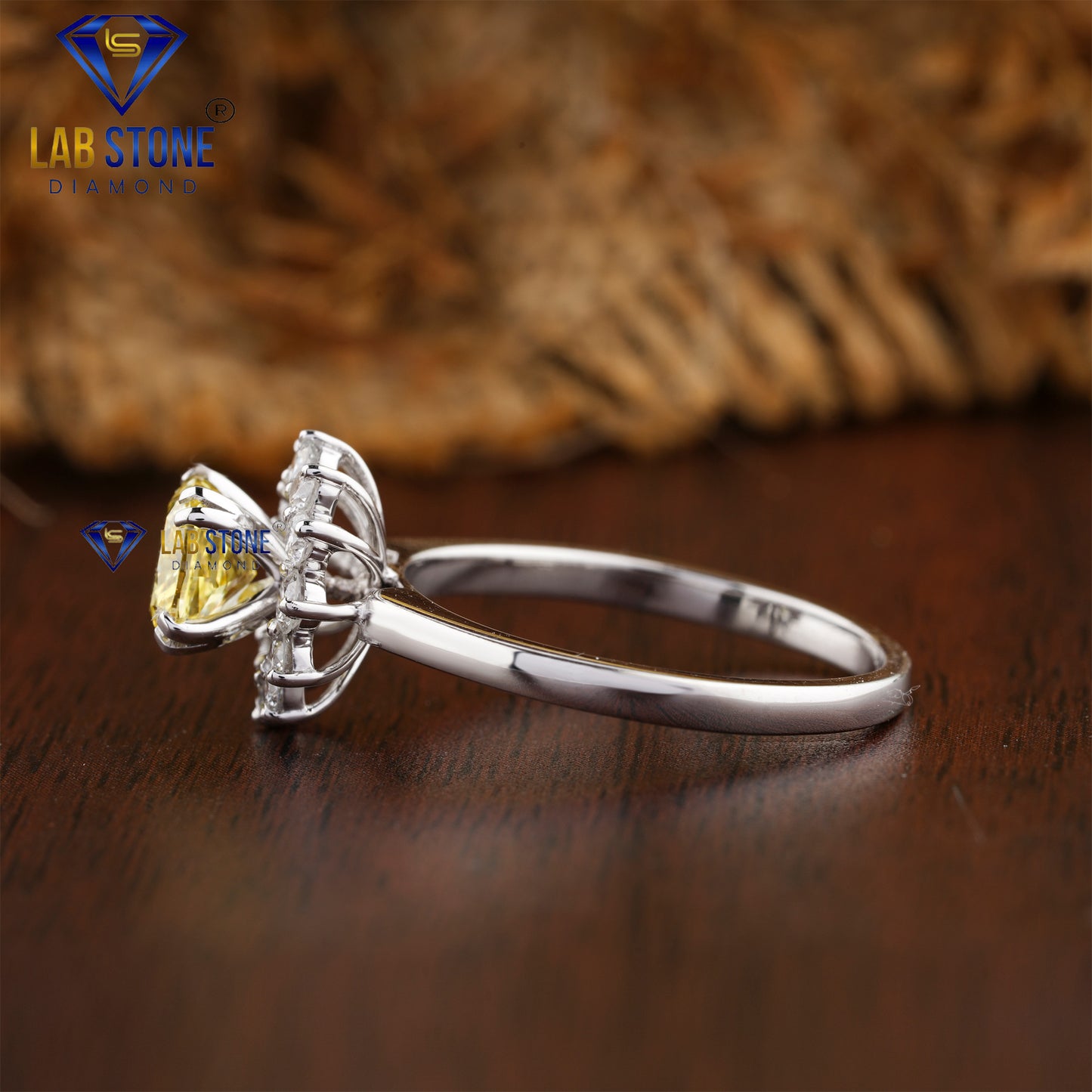 1.42 TDW Fancy Yellow Cushion & Round Cut Daimond Women’s Halo Ring