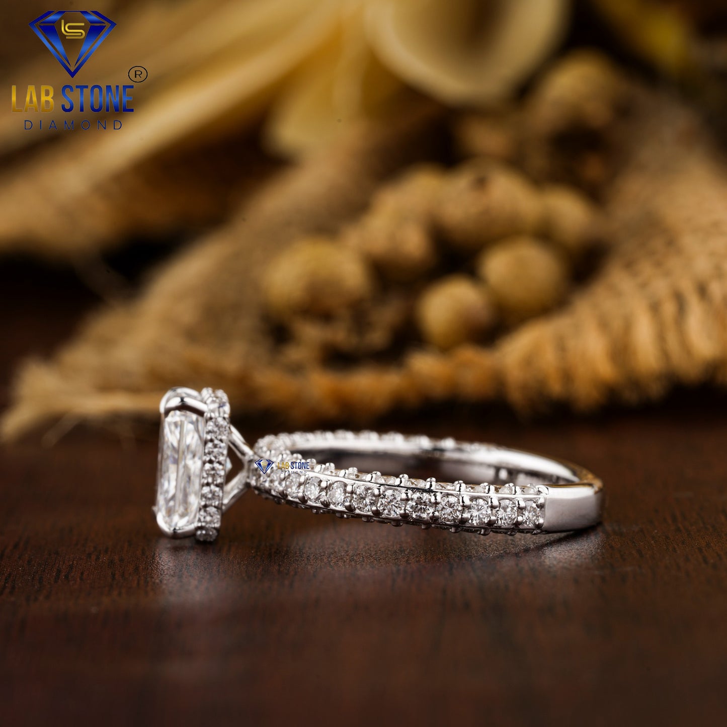 3.12 TDW Radiant & Round Cut Diamond Halo Ring