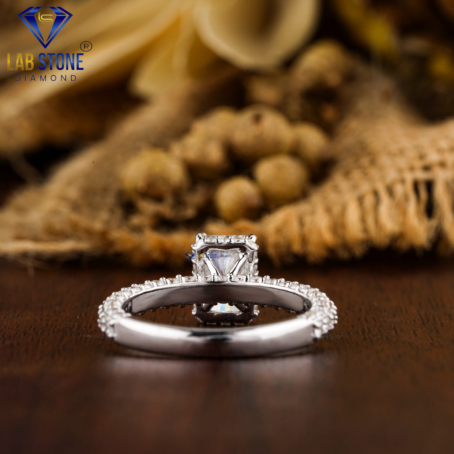 3.12 TDW Radiant & Round Cut Diamond Halo Ring