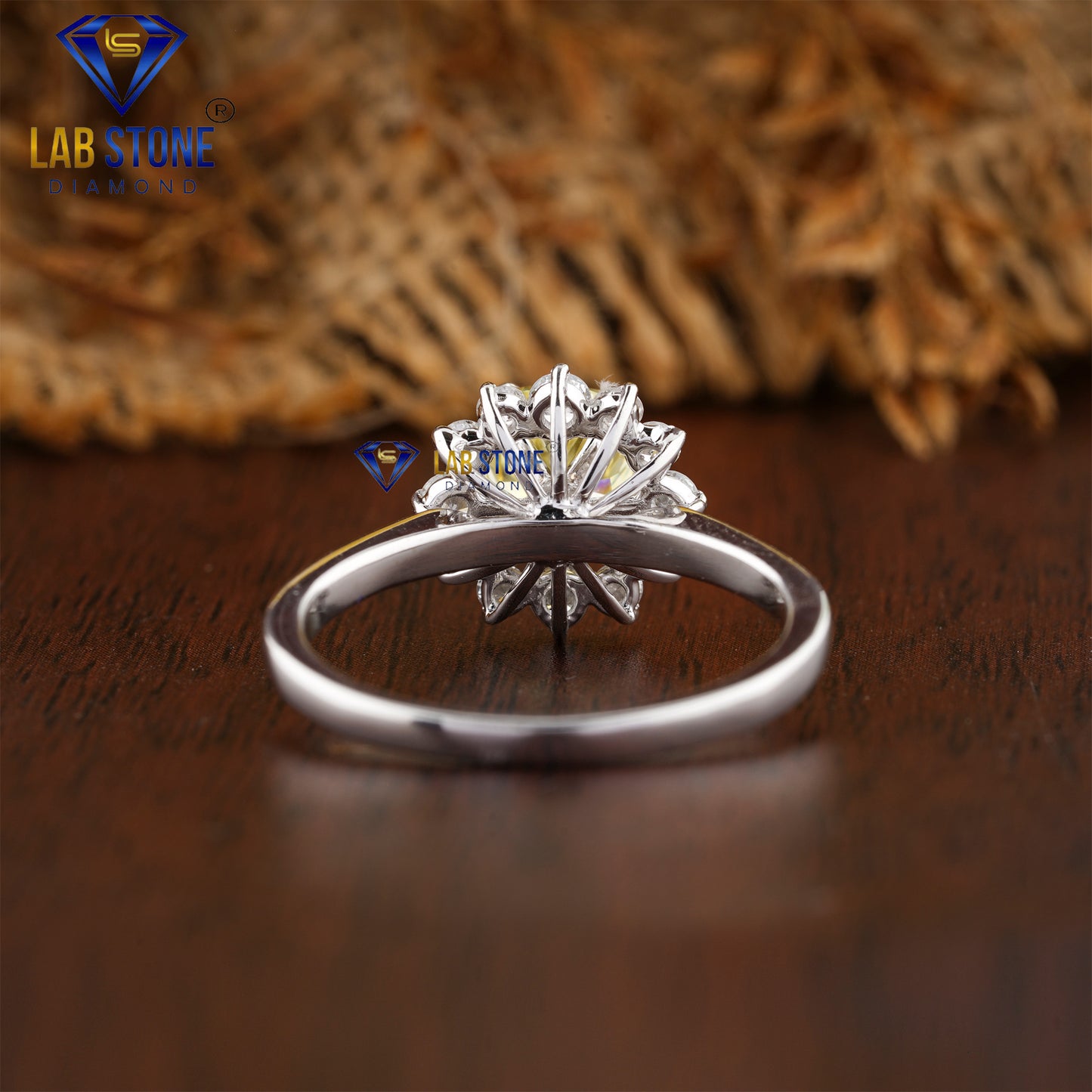 1.42 TDW Fancy Yellow Cushion & Round Cut Daimond Women’s Halo Ring