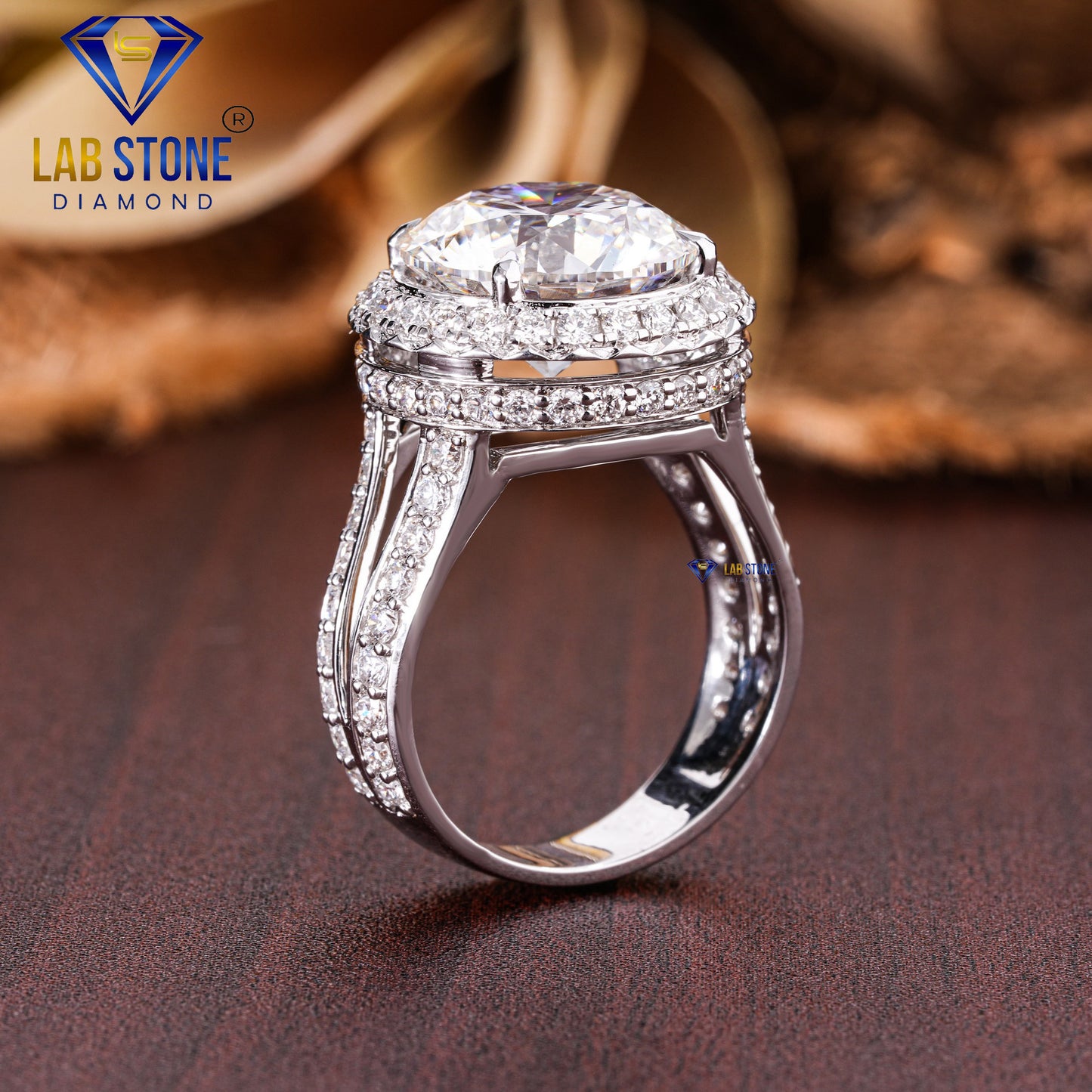 7.04 TDW Round Cut Diamond Women's halo Split Band Ring