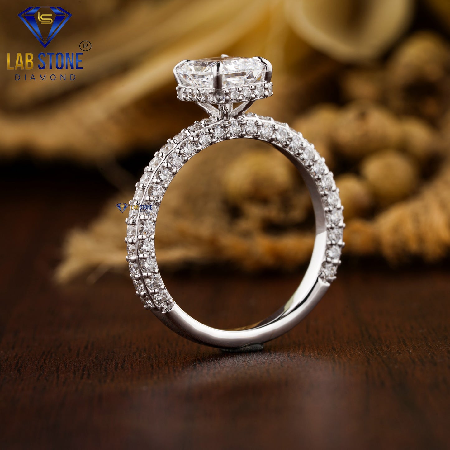 3.12 TDW Radiant & Round Cut Diamond Halo Ring