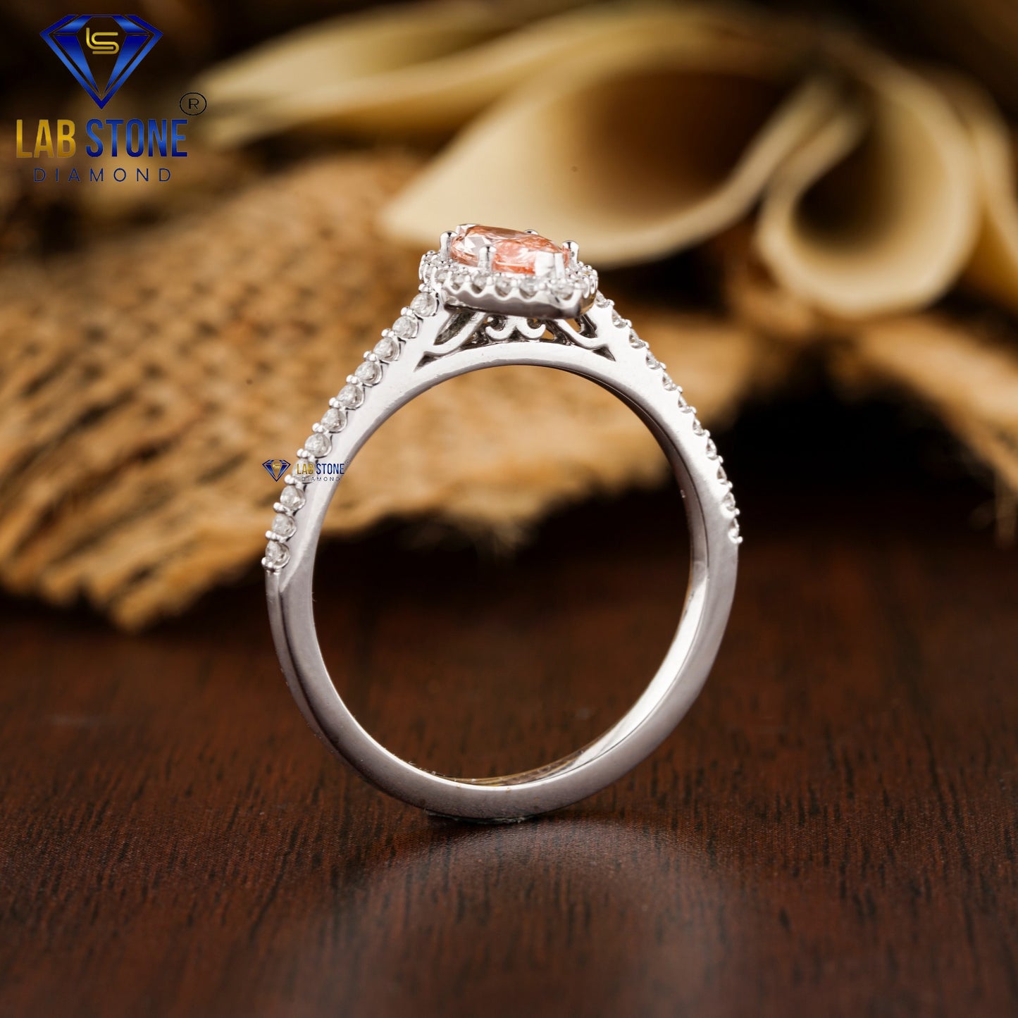 0.92 TDW Round & Fancy Pink Marquise Cut Diamond Halo Ring