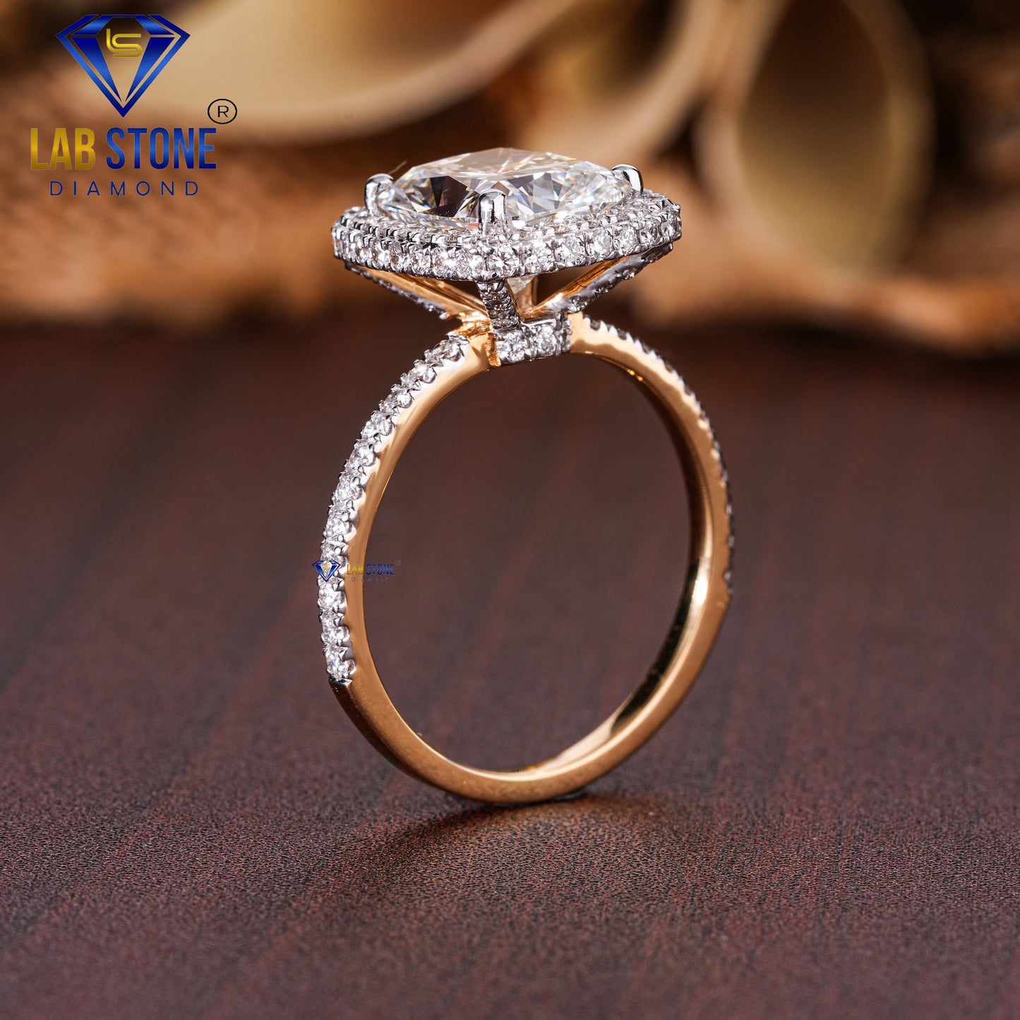 4.63 TDW Cushion & Round Cut Women’s Halo Diamond Ring