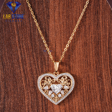 1.50 TDW Heart, Pear & Round Cut Diamond Women’s Heart Pendant