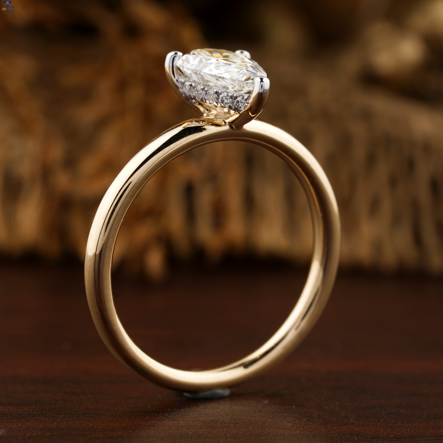 1.28 TDW Pear & Round Cut Diamond Hidden Halo Ring