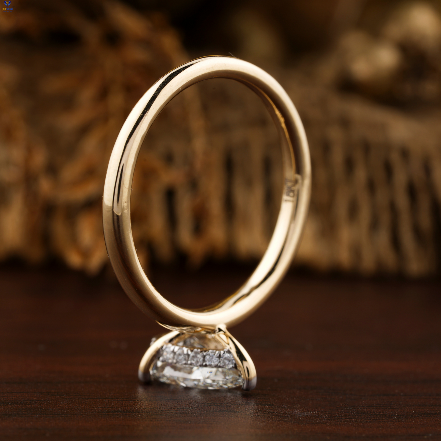1.28 TDW Pear & Round Cut Diamond Hidden Halo Ring