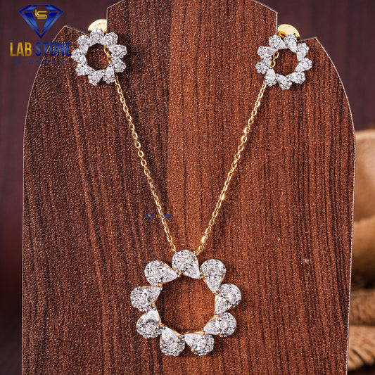 3.76 TDW Pear & Round Cut Diamond Pendant & Earring