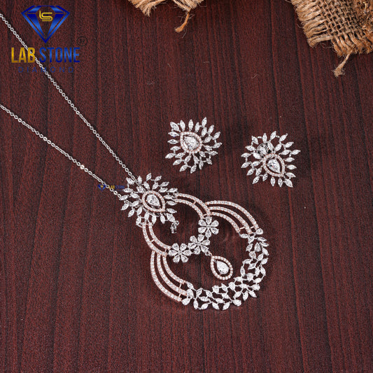 5.63 TDW Marquise, Round & Pear Cut Diamond Pendant & Earring