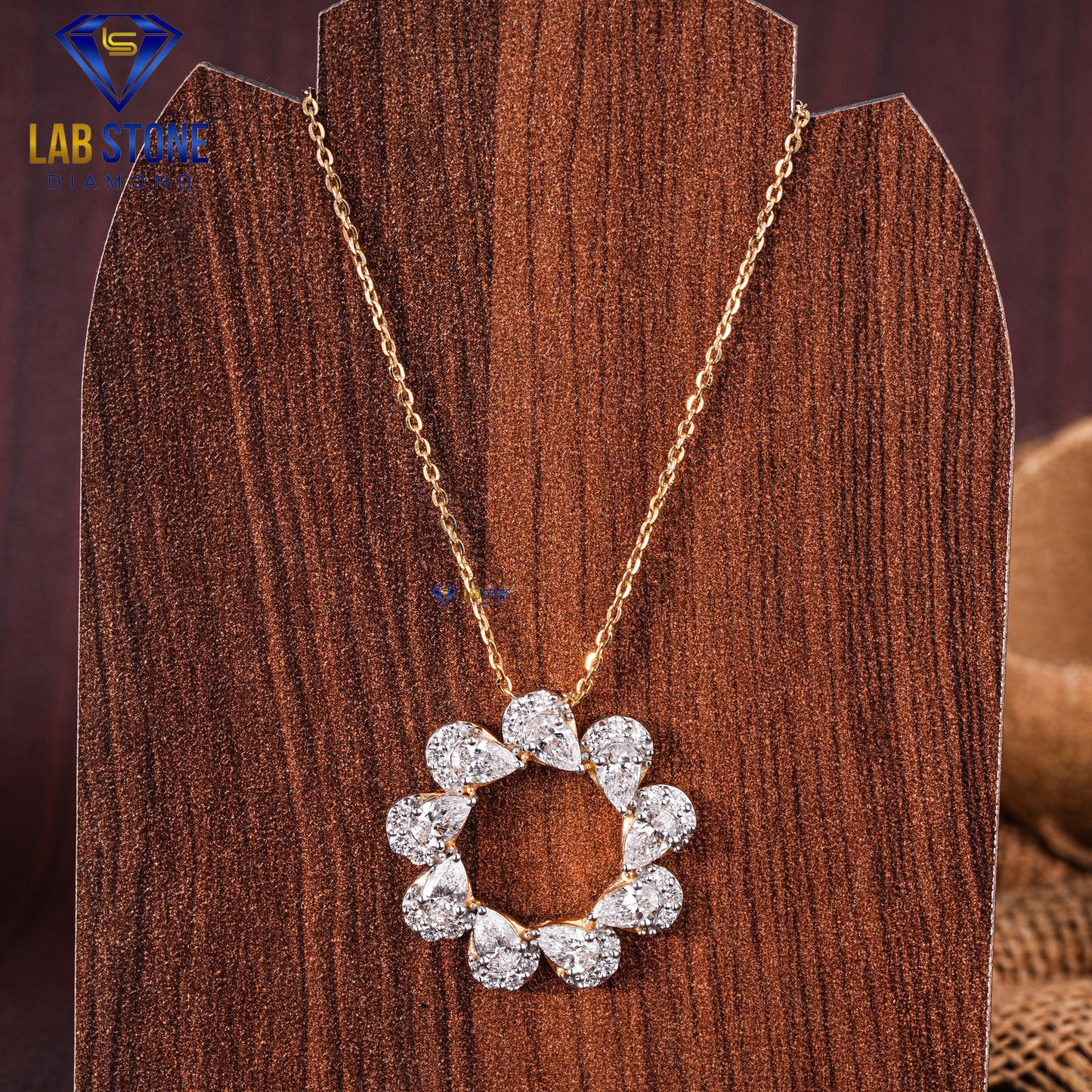 3.76 TDW Pear & Round Cut Diamond Pendant & Earring