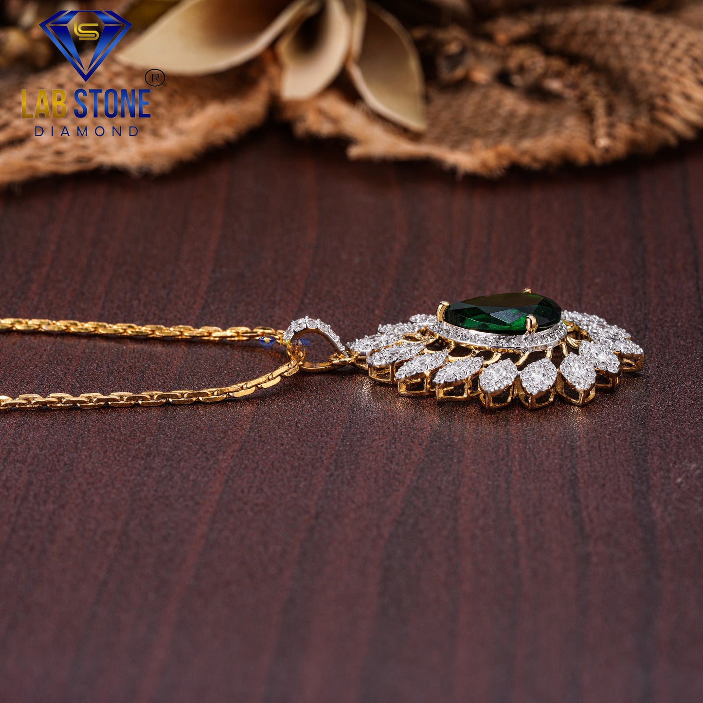 8.07 TDW Emerald Pear , Round & Marquise Cut Diamond Pendant & Earring