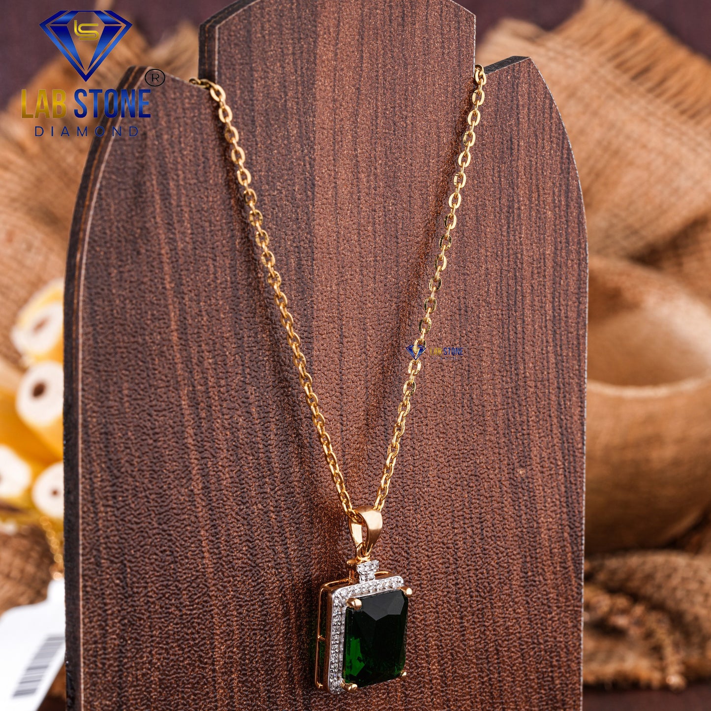 7.40 TDW Emerald Gemstone & Round Cut Diamond Pendant & Earring