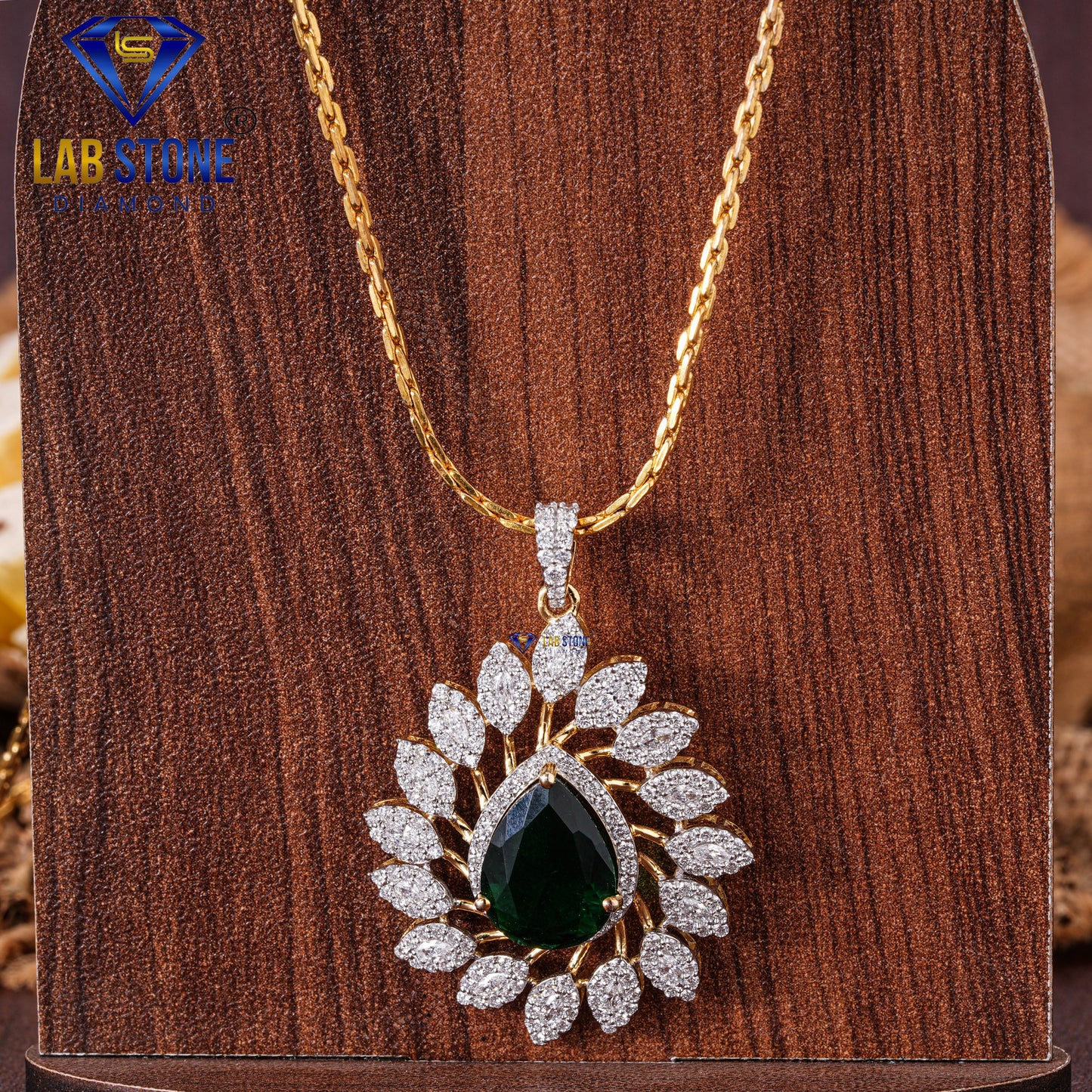 8.07 TDW Emerald Pear , Round & Marquise Cut Diamond Pendant & Earring