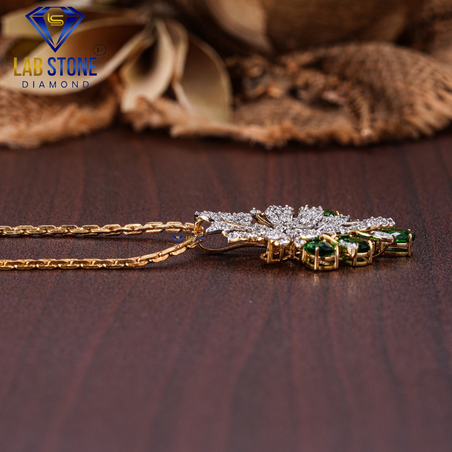 3.62 TDW Emerald Oval & Round & Marquise Cut Diamond Pendant & Earring