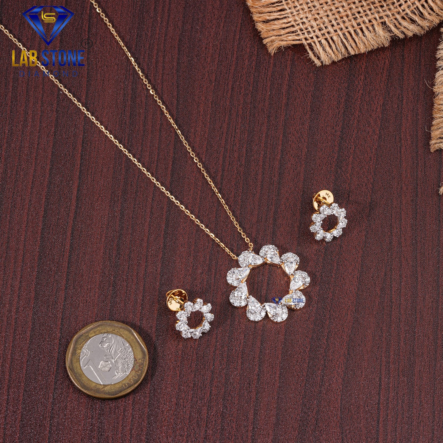 3.76 TDW Pear & Round Cut Diamond Pendant & Earring