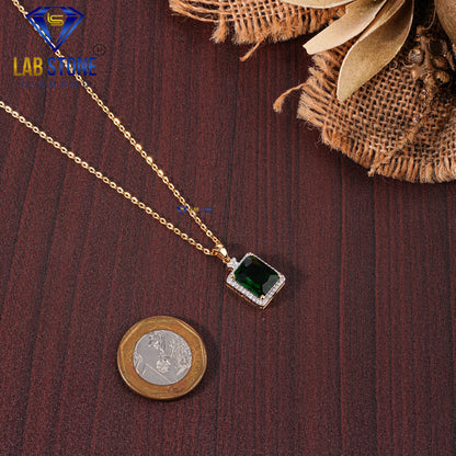 7.40 TDW Emerald Gemstone & Round Cut Diamond Pendant & Earring