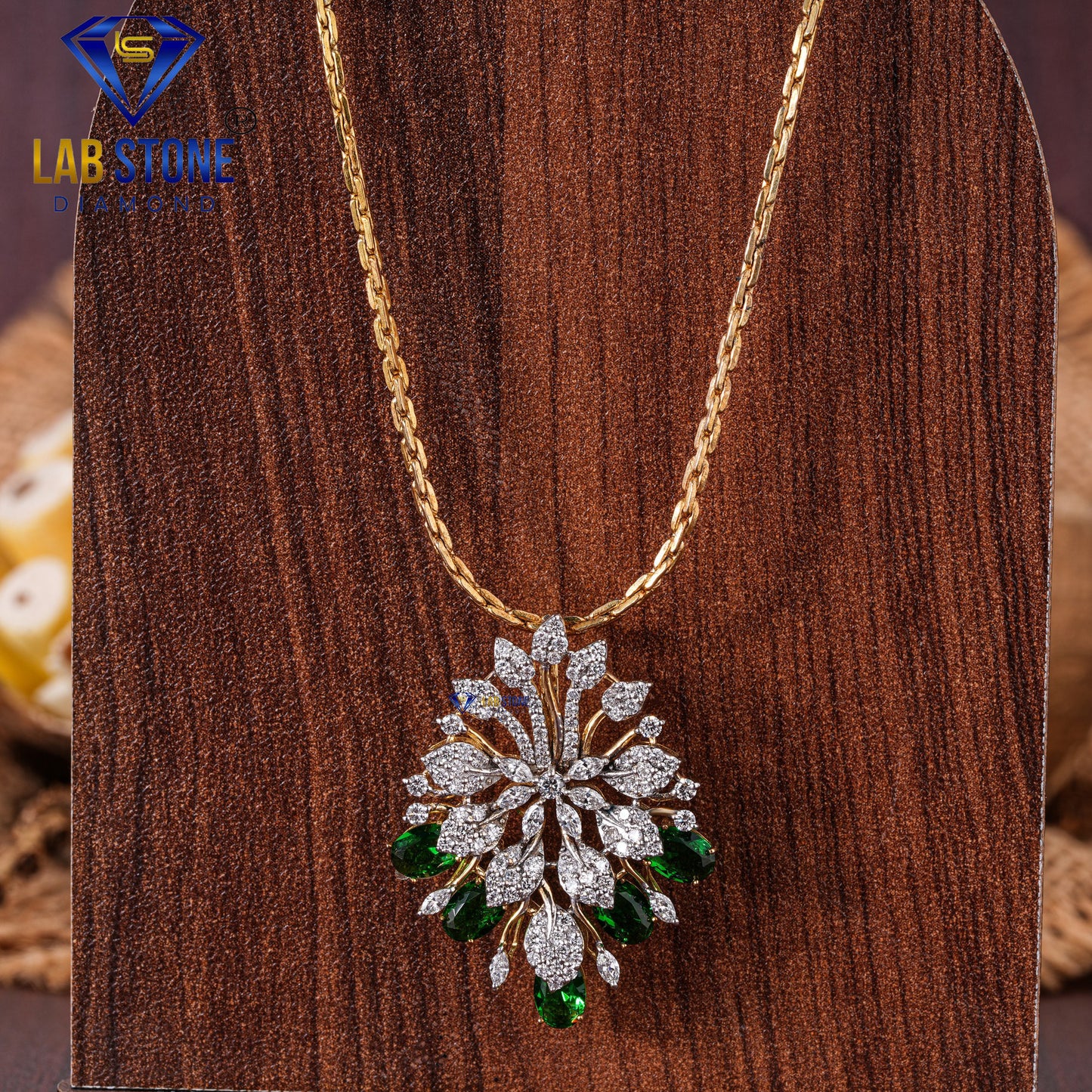 3.62 TDW Emerald Oval & Round & Marquise Cut Diamond Pendant & Earring