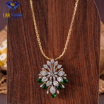 3.62 TDW Emerald Oval & Round & Marquise Cut Diamond Pendant & Earring