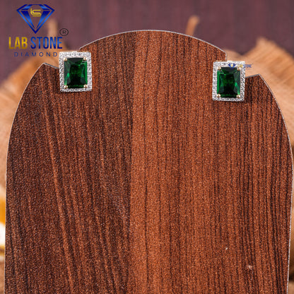 7.40 TDW Emerald Gemstone & Round Cut Diamond Pendant & Earring