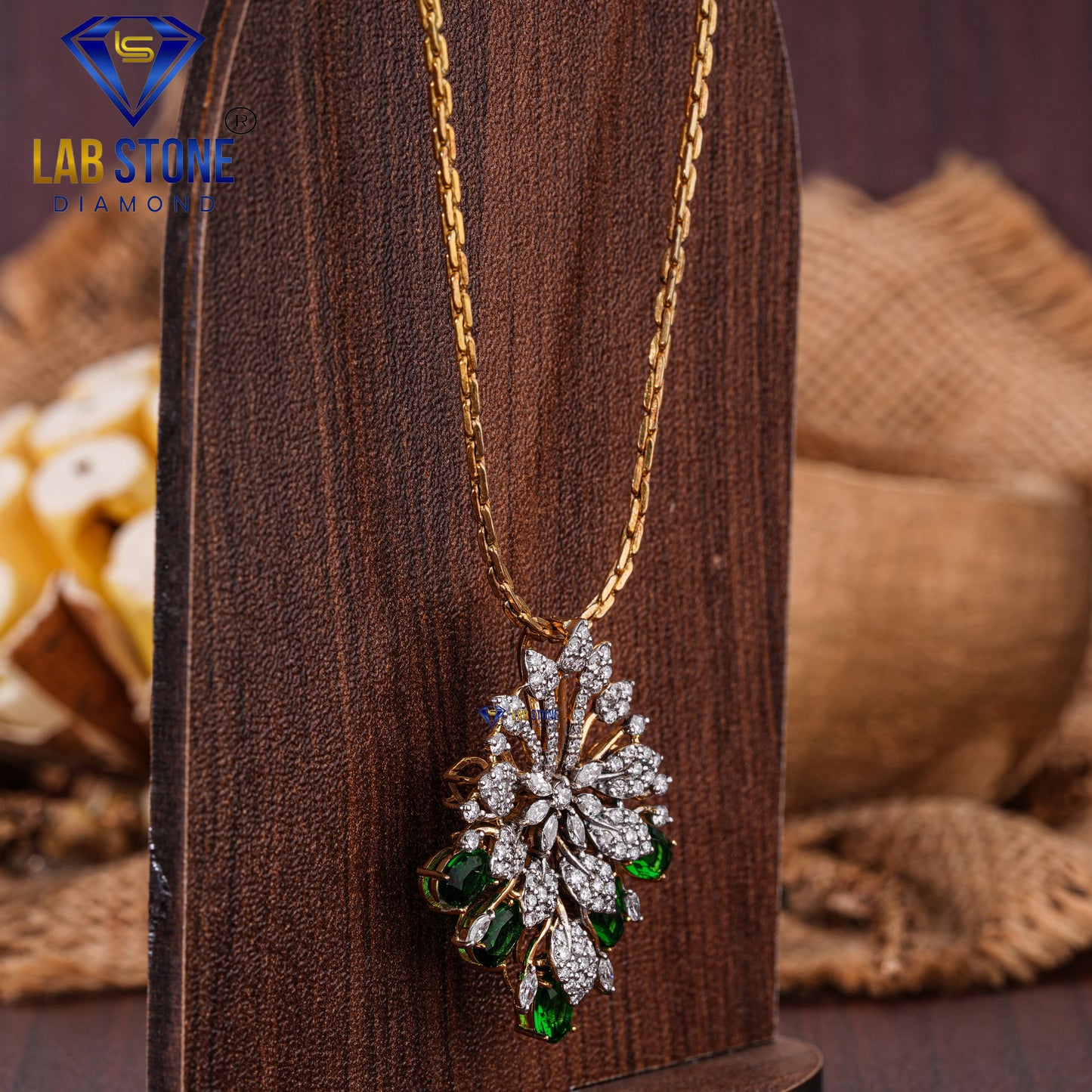 3.62 TDW Emerald Oval & Round & Marquise Cut Diamond Pendant & Earring