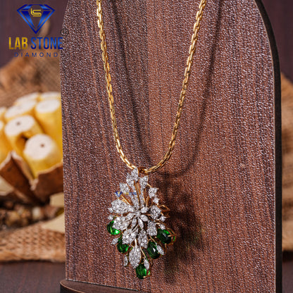 3.62 TDW Emerald Oval & Round & Marquise Cut Diamond Pendant & Earring