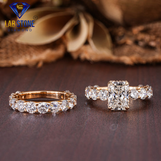 8.26 TDW Radiant & Round Cut Women’s Diamond Ring with Matching Band