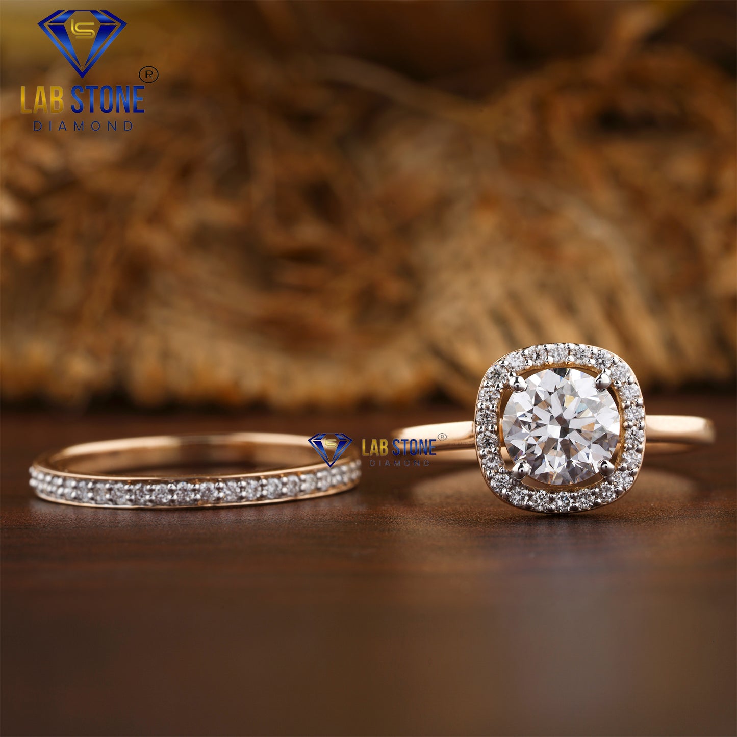 1.49 TDW Round Cut Women’s Halo Diamond Ring with Band