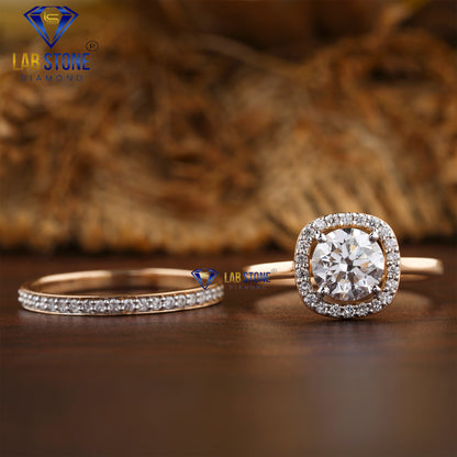 1.49 TDW Round Cut Women’s Halo Diamond Ring with Band