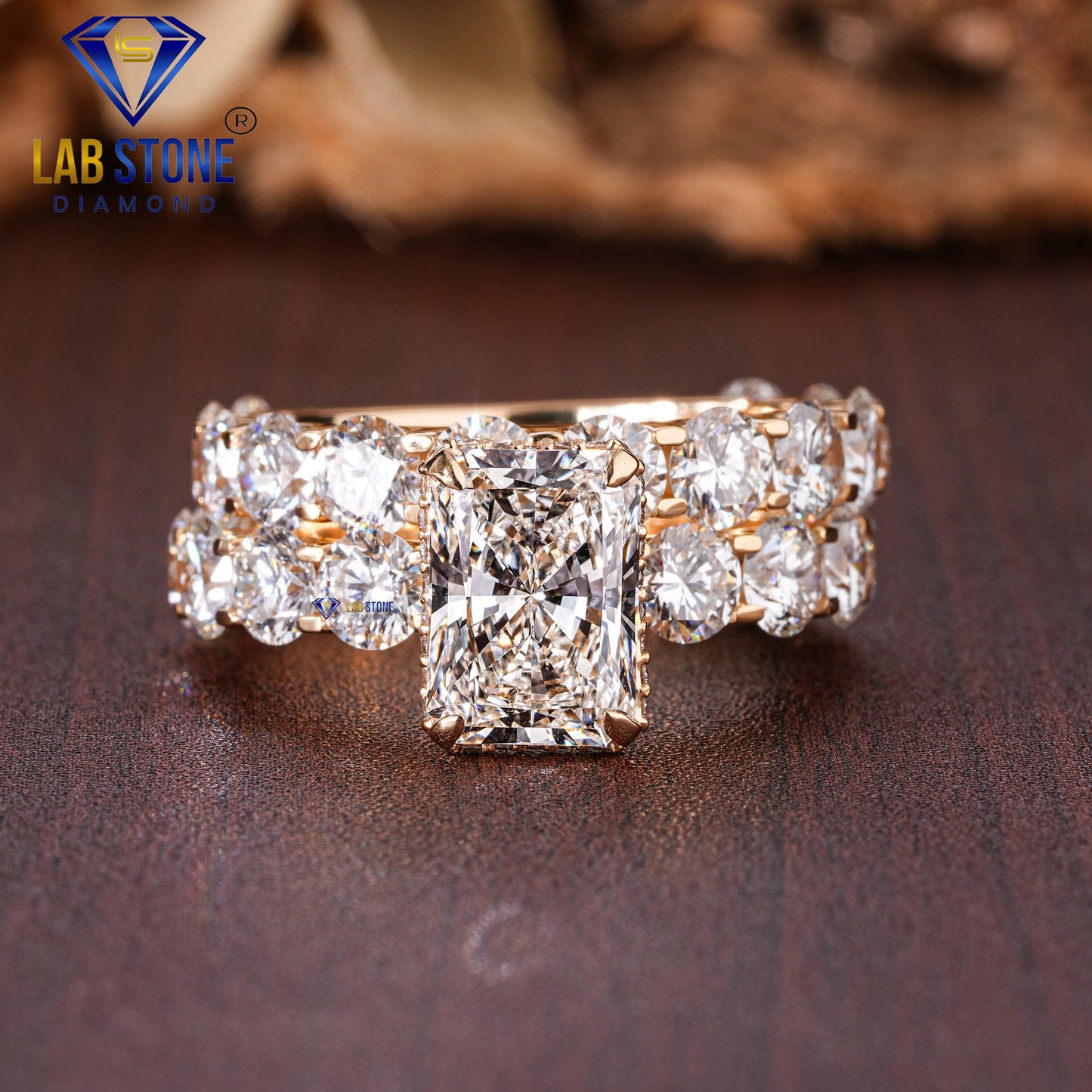 8.26 TDW Radiant & Round Cut Women’s Diamond Ring with Matching Band