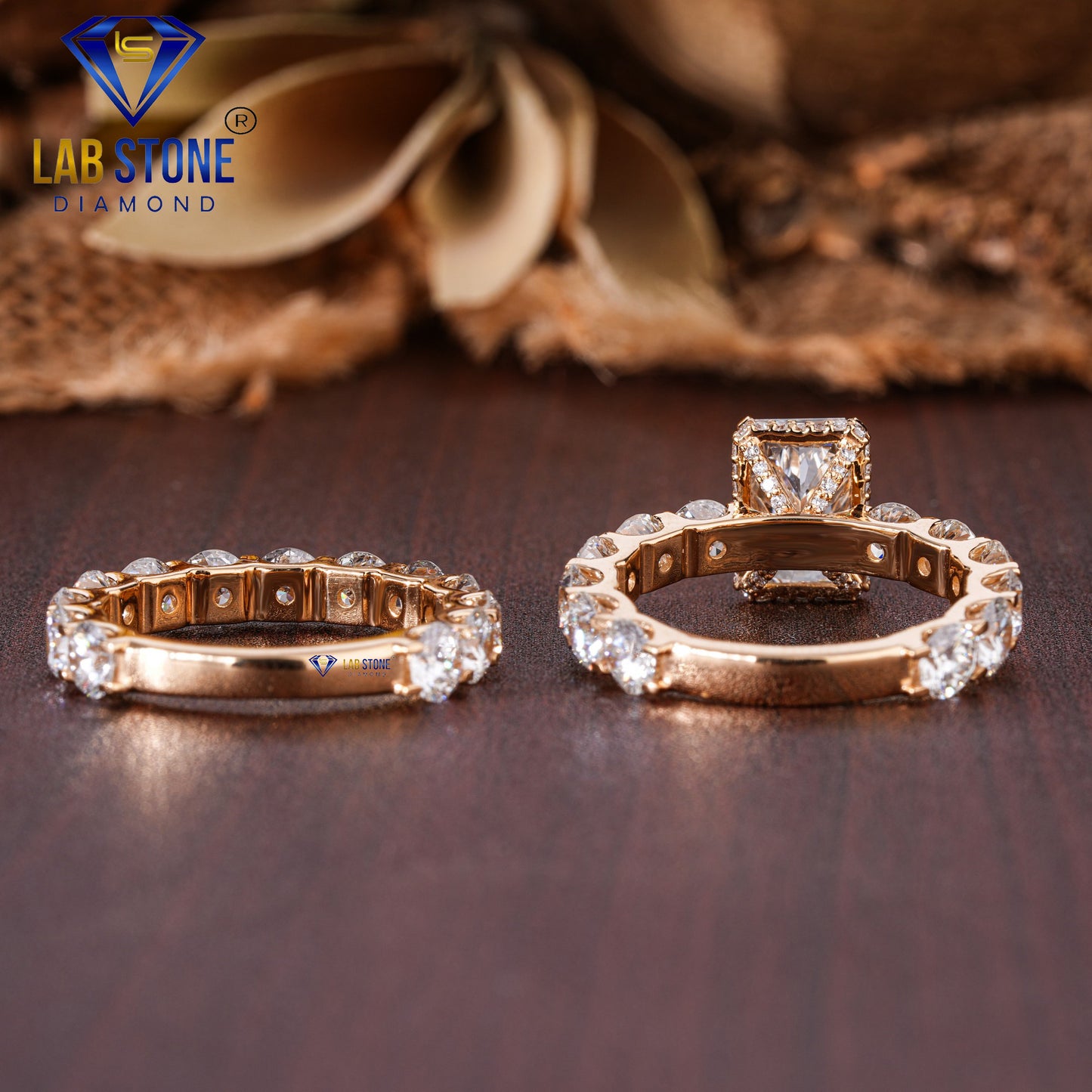 8.26 TDW Radiant & Round Cut Women’s Diamond Ring with Matching Band