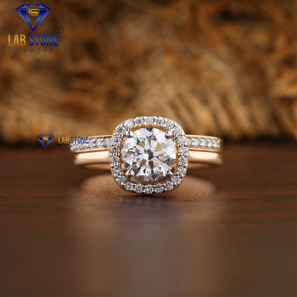 1.49 TDW Round Cut Women’s Halo Diamond Ring with Band