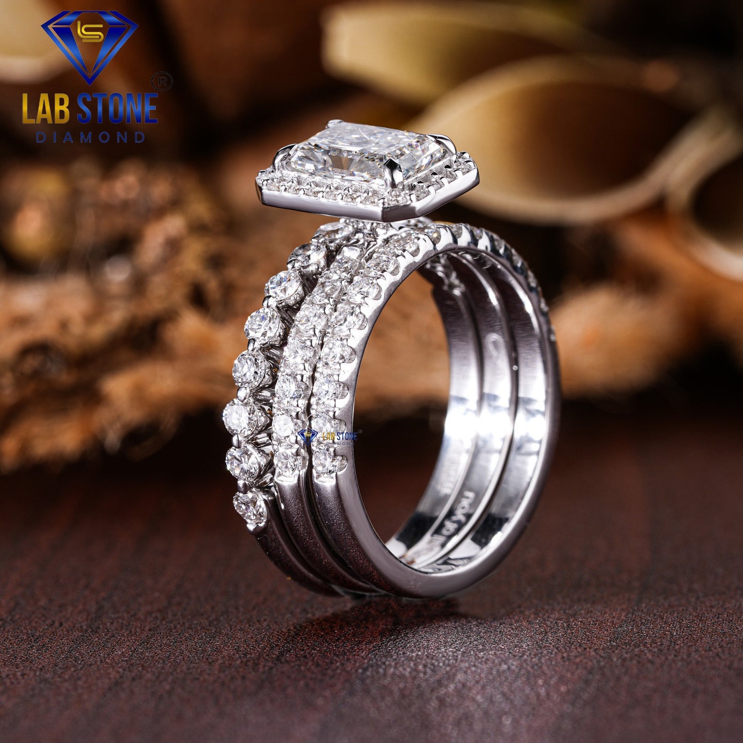 2.30 TDW Radiant & Round Cut Diamond Women’s Halo Ring with Bands