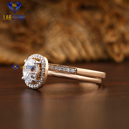 1.49 TDW Round Cut Women’s Halo Diamond Ring with Band