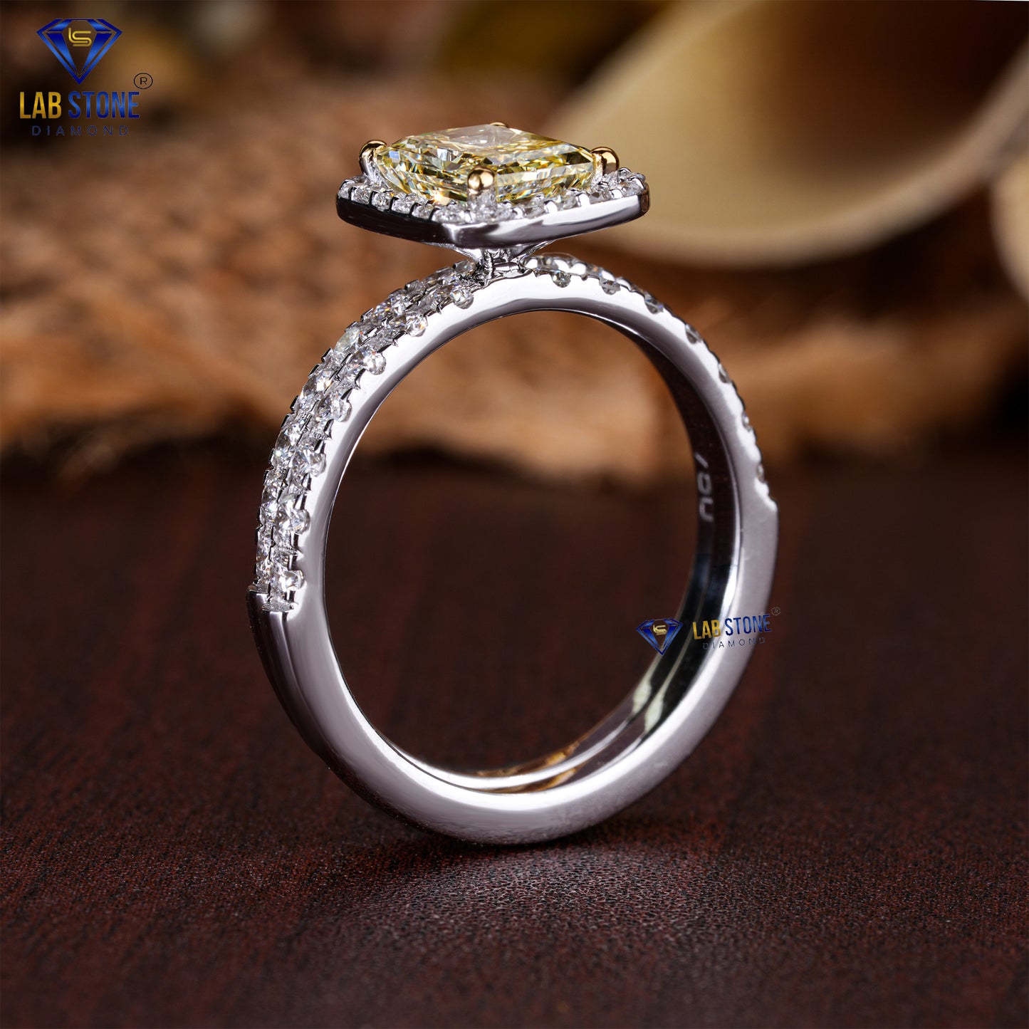 1.34 TDW Fancy Yellow Radiant & Round Cut Diamond Women's Ring with Matching Band