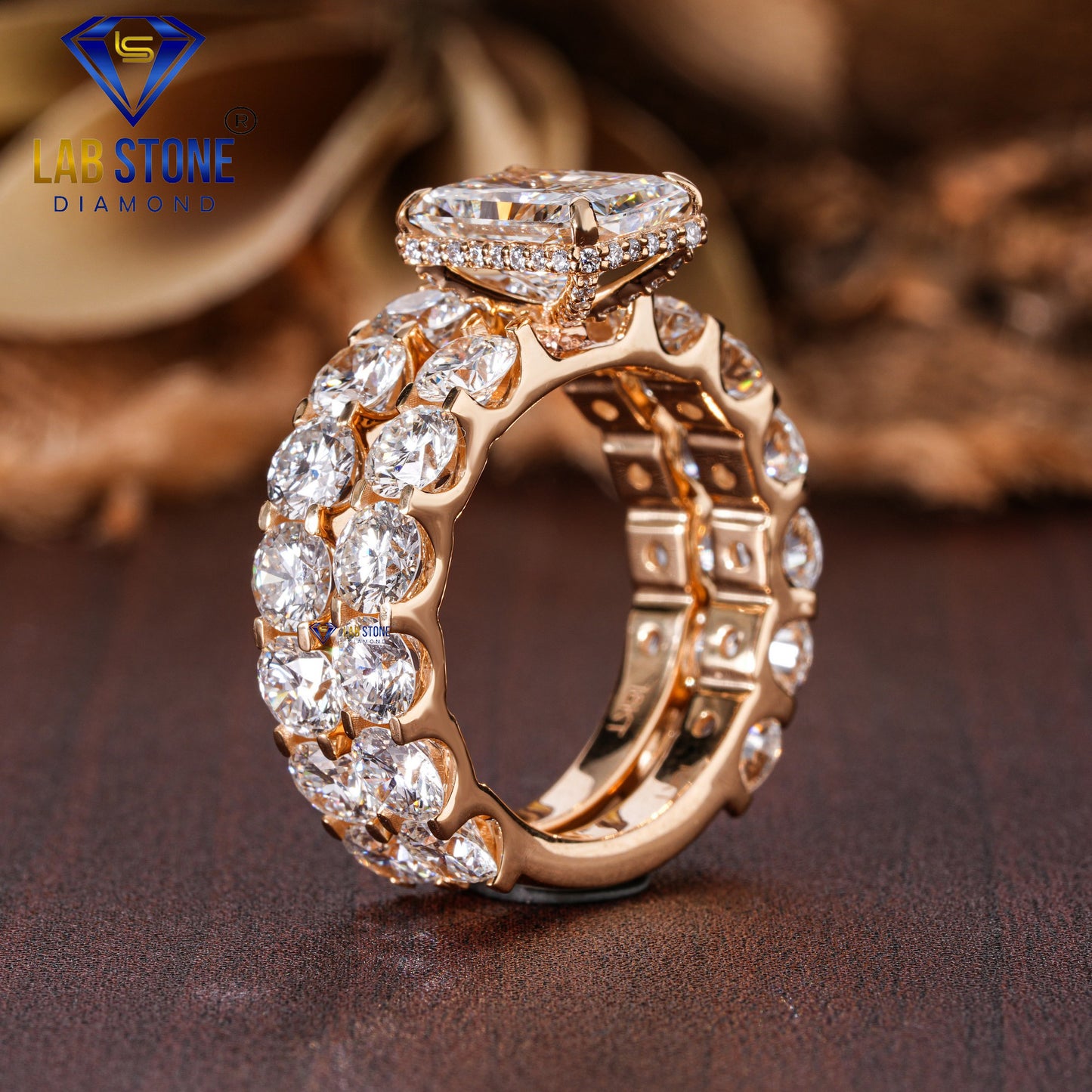 8.26 TDW Radiant & Round Cut Women’s Diamond Ring with Matching Band