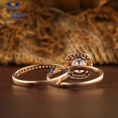 1.49 TDW Round Cut Women’s Halo Diamond Ring with Band