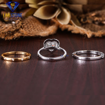 1.95 TDW Heart cut Diamond Women's Halo Ring with Round cut Diamond Bands