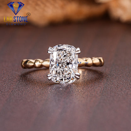 3.41 TDW Cushion and Round Cut Diamond Solitaire Ring