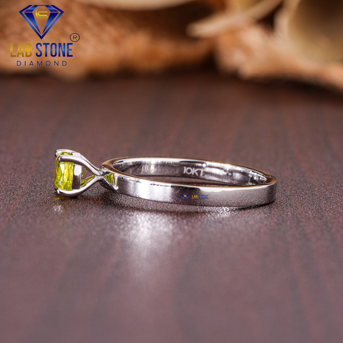 0.47 TDW Greenish Yellow Cushion Cut Diamond Women’s Solitaire Ring