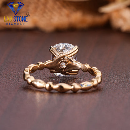 3.41 TDW Cushion and Round Cut Diamond Solitaire Ring