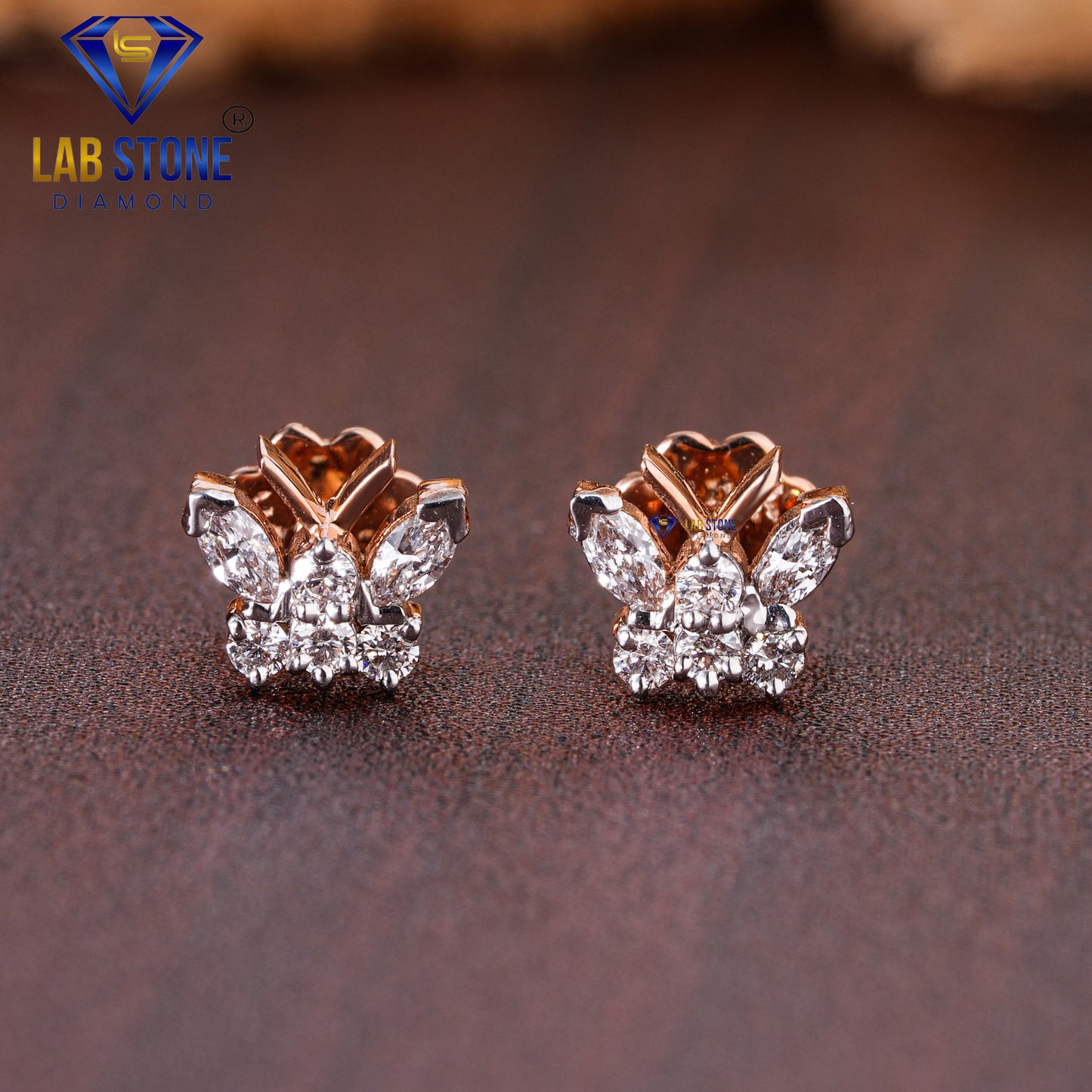 0.19 TDW  Round & Marquise Cut Diamond Stud Earring