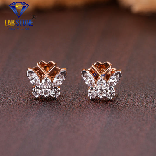 0.19 TDW  Round & Marquise Cut Diamond Stud Earring