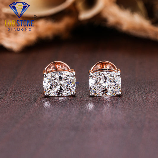 3.00 TDW Elongated Cushion Cut Diamond Solitaire Stud Earring