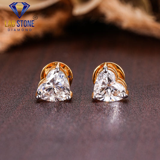 2.22 TDW Heart Cut Diamond Solitaire Stud Earring