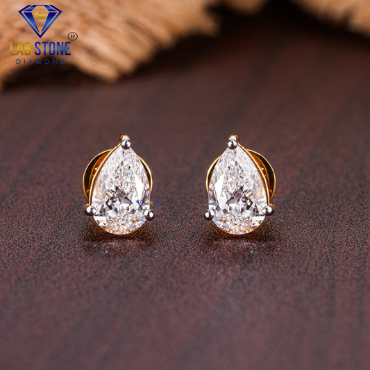 4.00 TDW Pear Cut Diamond Solitaire Stud Earring