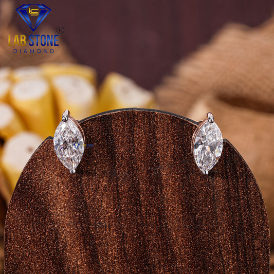 2.13 TDW Marquise Cut Diamond Solitaire Stud Earring